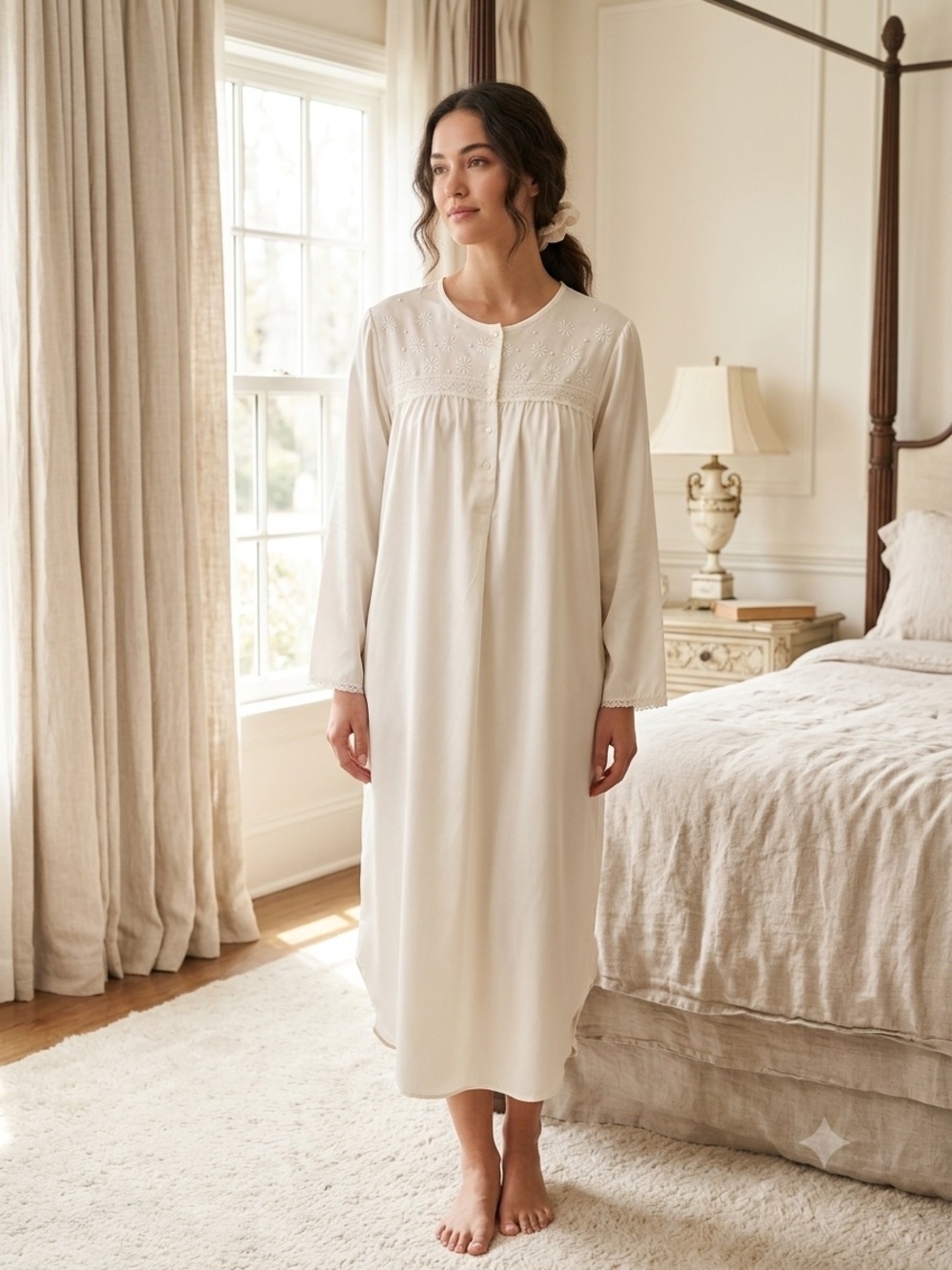 NWT Oscar De Larenta Pink Label Womens Long Night Gown  Ivory Satin Lace Sz Larg